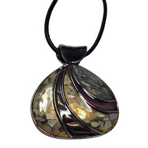 Lia Sophia "Seaside" Pendant Necklace -Black Cord, Purple, Grey Shades  (16-19")